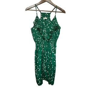 Everly Green Bird Print Ruffle Sun Dress Sleeveless Summer Casual